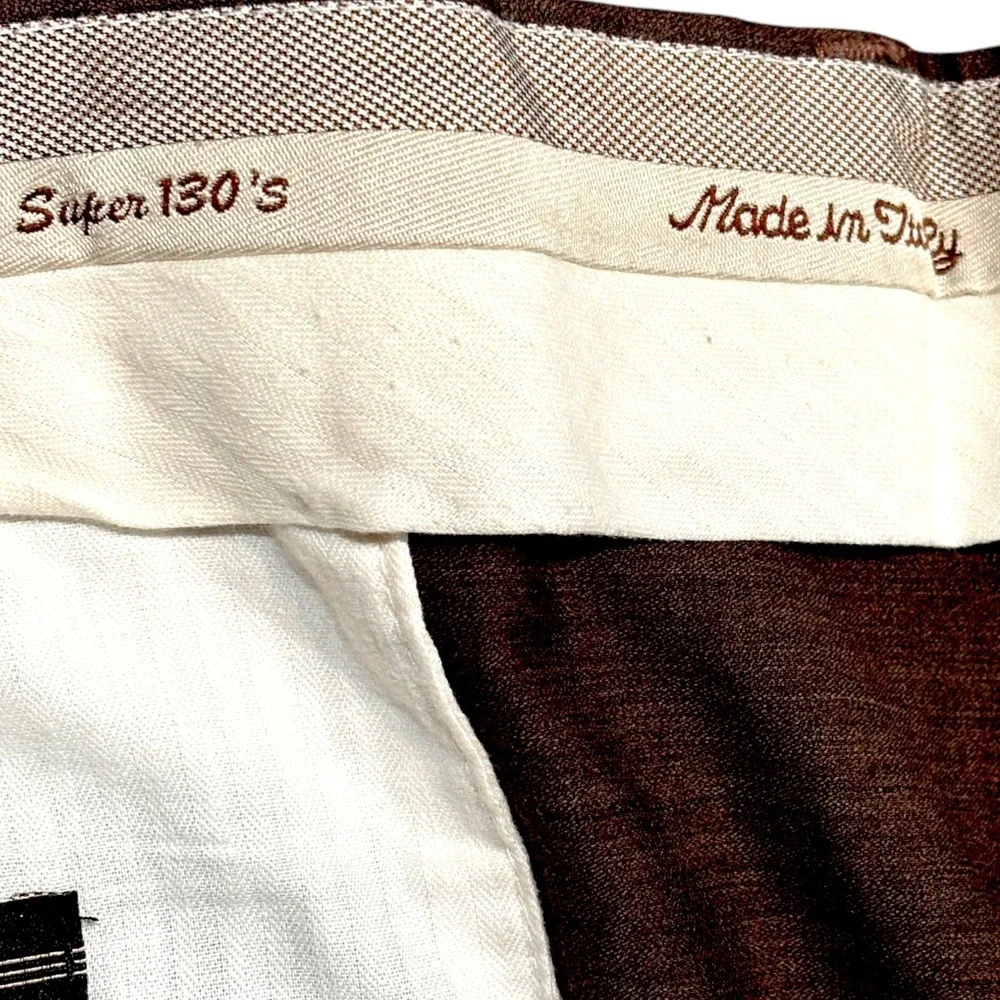 Members Mark Mens 44x24 Brown Super 130s Wool Pleated Cuffed Dress Pants‎ Italy